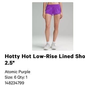 Lululemon Hotty Hot Low-Rise Lined Short size 6
Atomic Purple